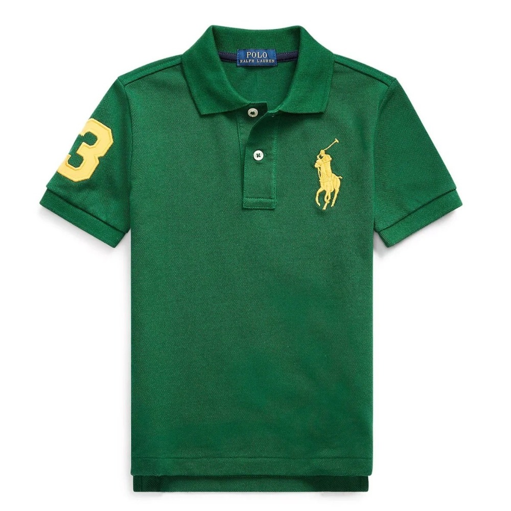NEW Polo Ralph Lauren Boys Big Pony Cotton Mesh Polo Shirt Green Yellow 3 Size 7 - Picture 1 of 13